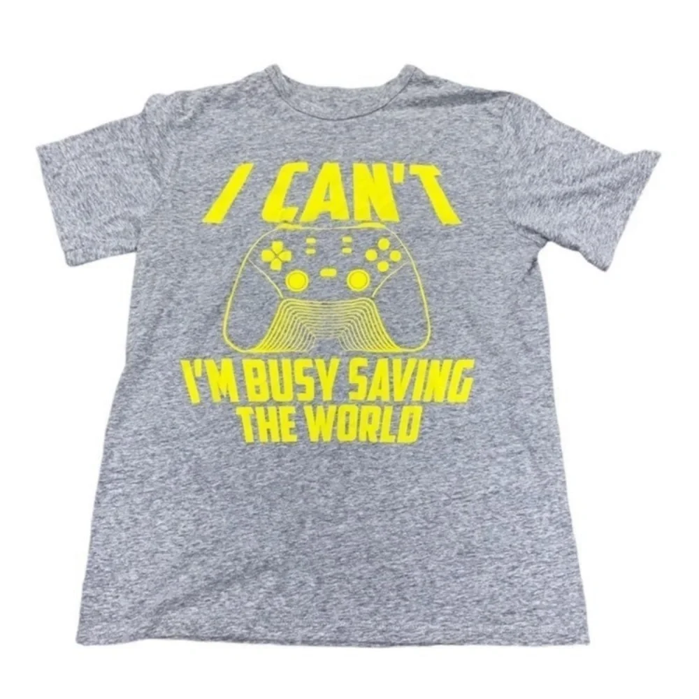 Children's Place Boys 10/12 Large Gray & Yellow 'Gamer' Gaming Graphic T-Shirt.